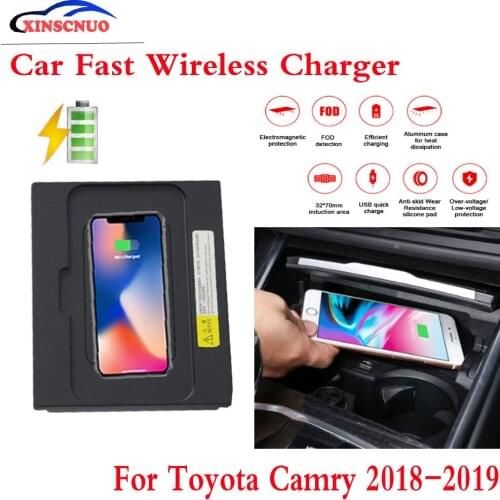 10W QI Car wireless Charger For Toyota Camry 2018-2019 Fast Charging Case Plate Central Console Storage Box