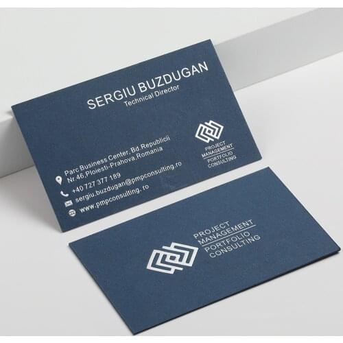 200Pcs Carddsgn Business Cards Printed Silver Foil On 500gsm Uncoated Blue Paper On Double Sided Name Card (Matte silver)