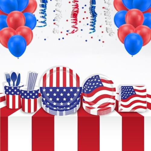 July 4th Theme Party Disposable Tableware Sets US National Flag Design Decorations Sets American Independence Day Party Supplies