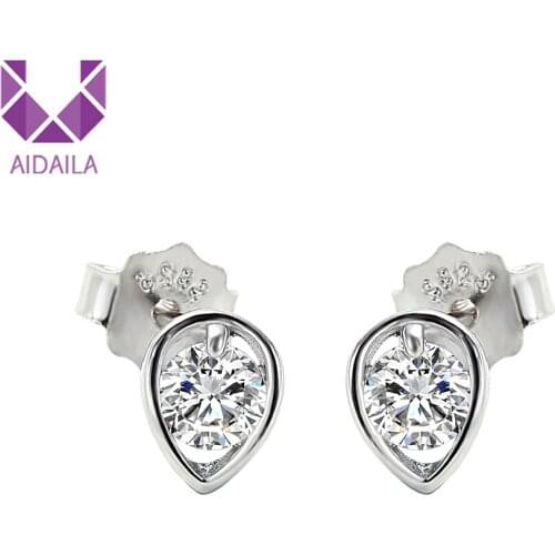 AIDAILA 100% 925 Sterling Silver Fashion Hollow Leaves With CZ Small Stud Earrings Gift For School Girls Daughters Gift