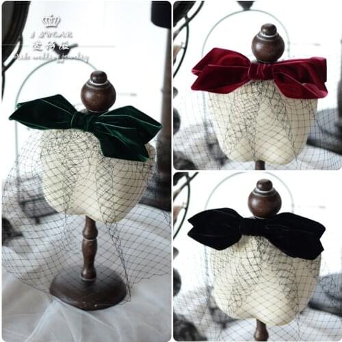 European and American style velvet bow veil veil side clip hairpin bridal headwear photographing headwear
