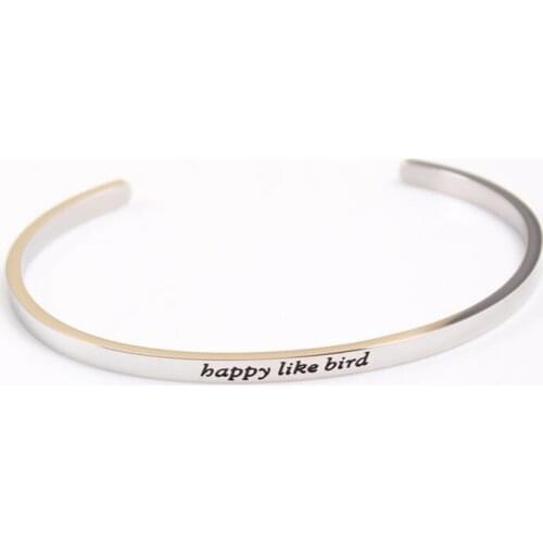 Stainless Steel Bangle Engraved ''happy Like Bird'' Positive Inspirational Quote Handmade Cuff Mantra Bracelets Bangles