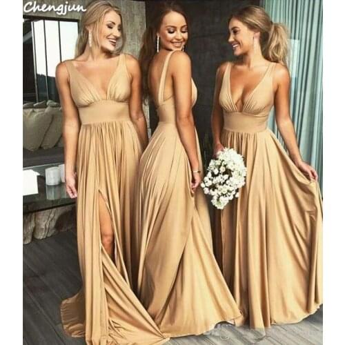 Chengjun Champagne Sexy V Neck Infinity Women Bridesmaid Dress