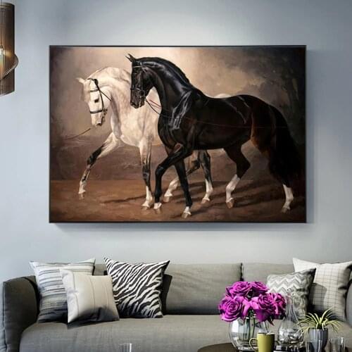 Black and White Horse Canvas Painting Modern Animal Prints and Posters Wall Art Picture for Living Room Home Decoration Unframed