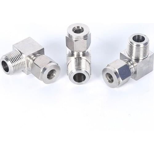 Customized 304 Stainless Steel Ferrule Elbow 90 Degree Right Angle Elbow Terminal Double Ferrule Joint ZG/RC/PT6 8 10mm