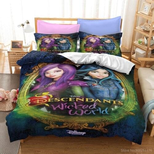 Descendants 3 Disney Cartoon 3D Bedding Set Comforter Cover with Pillowcase Set Soft Duvet Cover Set Bedclothes for Home Bedroom
