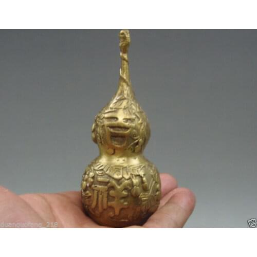 Exquisite Chinese Folk Classical Fengshui Brass Luck Gourd-shape Auspicious Statue