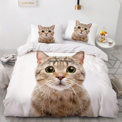 3D Bedding Sets White Duvet Quilt Cover Set Comforter Bed Linen Pillowcase King Queen 220*260cm Size Dogs Pet Dog Cat Design
