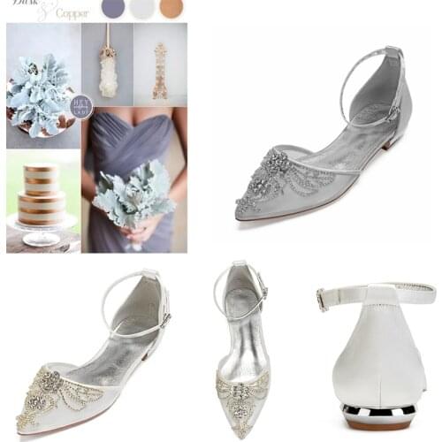 MarHermoso Womens Ankle Strap Pointed Toe Gold Bride Wedding Ballet Comfortable Bridal Wedding Ballerinas Guest Reception Shoe