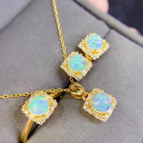 Fashion Opal Set 100% Natural Opal jewelry set Natural And Real Opal 925 sterling silver 1pc pendant,1pc ring,2pcs Earring