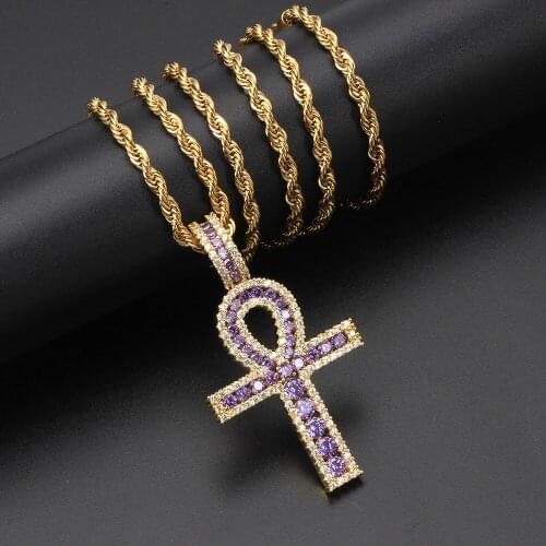 Fashion Silver Gold Chain Cross Pendants Necklaces Women Purple White Zircon Necklace Men Punk Cross Religious Jewelry joyas