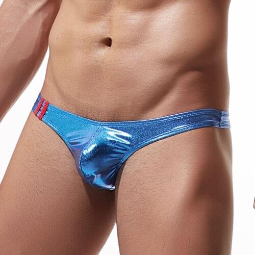 Men PU Imitation Leather Thongs Big Pouch G-string Thongs Underpants Faux Leather Male Thong Jockstraps Briefs
