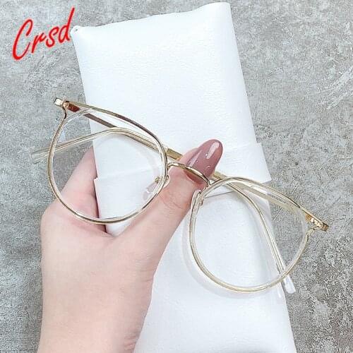CRSD Blue Light Readers Women Fashion Round Myopia Glasses Men Vintage Metal Nearsighted Glasses Diopter -1.0 To -6.0