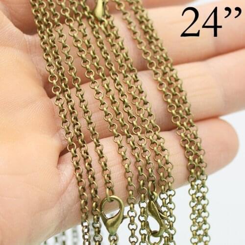 100 pcs - 24 inch Bronze Necklace, Antique Bronze Chain Necklace, Bronze Rolo Necklace, Bronze Rolo Chain, Circle Link Necklace