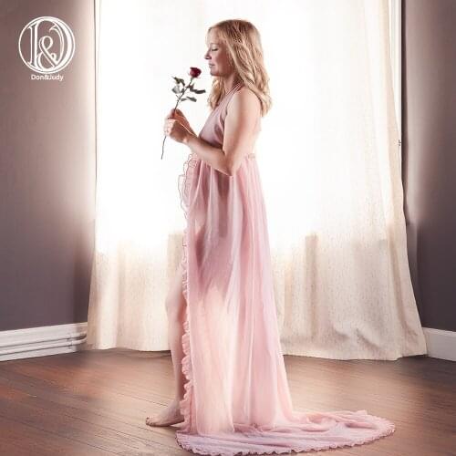 Don&Judy Sexy V-neck Maternity Shoot Dresses Split Front Pregnancy Photography Dress Chiffon Pregnant Women Maxi Gown Photo Prop