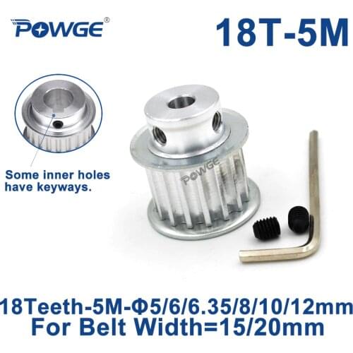 POWGE 18 Teeth HTD 5M Synchronous Pulley Bore 5/6/6.35/8/10/12/14mm for Width 15/20mm HTD5M Timing Belts gear pulley 18Teeth 18T