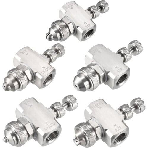 Uxcell Air Atomizing Nozzle 1/4BSPT Misting Low Pressure Flat Fan Solid Cone Wide Angle Mix Type Spray Tip Nozzles