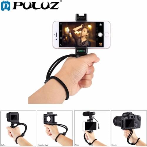 Vlogging Live Broadcast Handheld Grip Selfie Rig Stabilizer ABS Tripod Adapter Mount with Cold Shoe Base & Wrist Strap