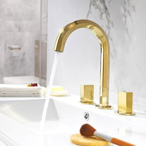 Widespread Brass Bathroom Basin Faucet Dual Handle Three holes Deck Mounted Cold And Hot Water Mixer TAP Gold/Rose Gold/Black