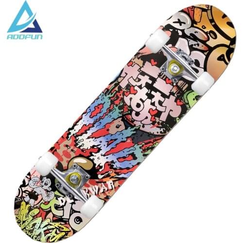 AddFun Fashion Tickers Skateboard 80x20x10cm Double Rocker Skateboarding PU 100A Wheels Longboard Skate for Adults Professional