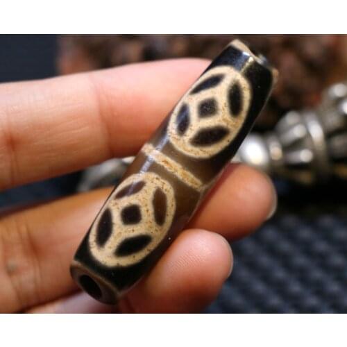 Treasure Magic Power Tibetan Old Agate 4 Coins Be Rich Wide Hole of kingdom dZi Bead Amulet Timestown UPD2119A1
