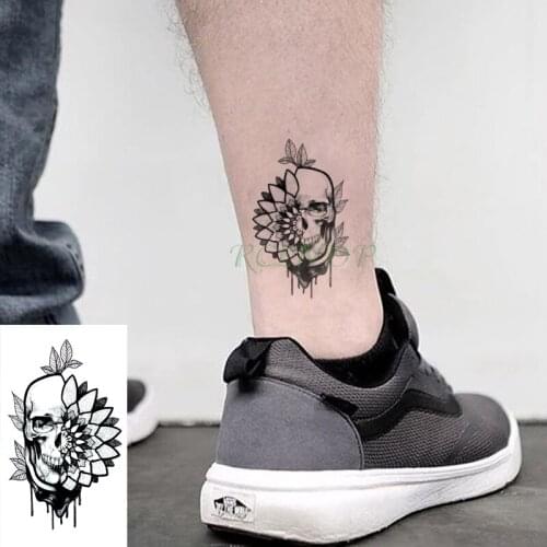 Waterproof Temporary Tattoo Sticker Skull Sunflower Leaf Tatto Flash Tatoo Fake Tattoos on Ankle Leg for Girl Women Man