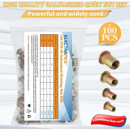 100pcs Zinc Plated Rivetnuts Blind Set Nutserts Threaded Insert Nutsert Cap Flat Head Rivet Nuts Carbon Steel M4 M5 M6 M8