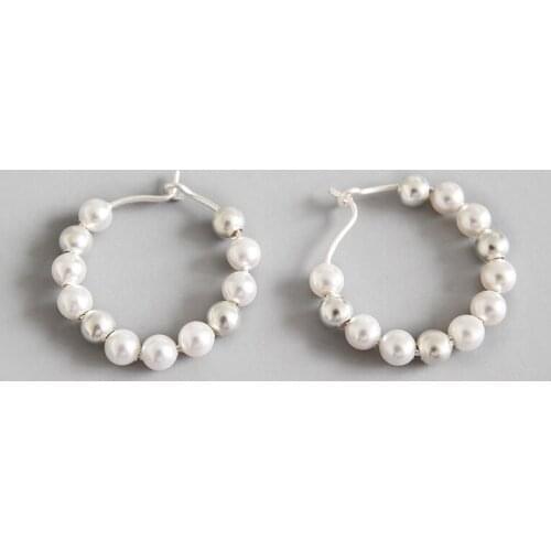 100% 925 Sterling Silver Jewelry Pearl Hoop Earrings For Women Shell Elegant Ears Students Female Party Gifts Brinco jewelry