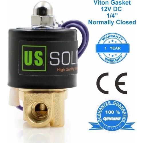 U.S. Solid 1/4" 12V DC Brass Electric Solenoid Valve Normally Closed for water, air, diesel, CE Certified