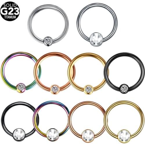 1Pc/lot Titanium Nose Rings Round & Flat Crystal Septum Rings Hoop Nostril Piercing Nose Earrings Oreja Body Piercings Jewelry