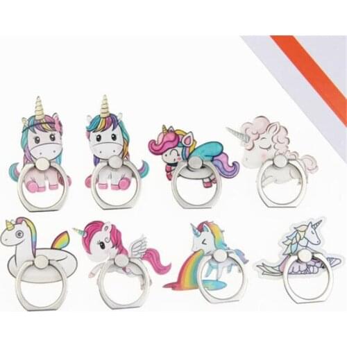 100PCS/LOT 360 Degree Unicorn Rainbow Horse Finger Ring Smartphone Stand Holder Mobile Phone Holder For iPhone Huawei All Phone