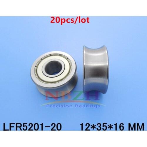 20pcs LFR5201-20 LFR5201-20KDD U groove pulley track guide roller bearing LFR5201-20ZZ 12*35*16 mm run 20mm shaft