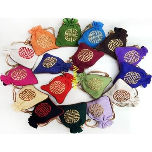 500pcs/lot 11x14cm Chinese style Cotton burlap Drawstring Pouch Jewelry Packing Bags Wedding Christmas Festival Gift Bag