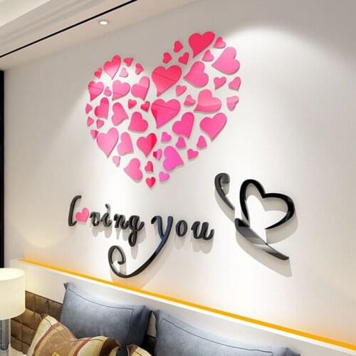 Heart-Shaped Acrylic Wall stickers For kids room Bedroom LOVE DIY Sticker Wedding room Home decoration Celebration decoration