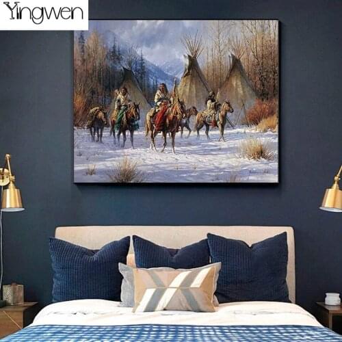 5D Diy Diamond Painting Native Indian Camp Landscape Full Square Round Drill Cross Stitch Diamond Embroidery Mosaic Home Decor