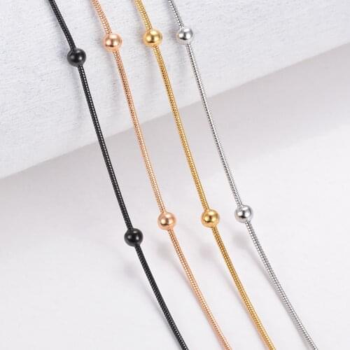 1 piece Width 1.2mm Snake Chain Round Beads Chain & Link Necklaces Jewelry Stainless Steel Choker Necklace For Women Collier