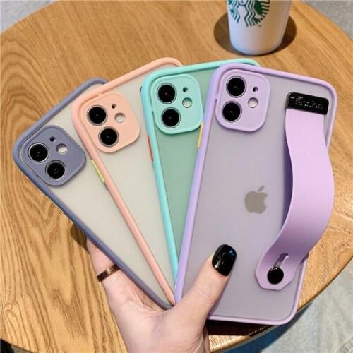 Hybrid Hit Color Matte Camera Protection Shockproof Bumper Wrist Strap Holder Case For iPhone 12 11 Pro Max XR XS 8 7 Plus Case