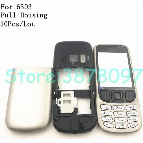 10Pcs/Lot New Original Full Phone Housing Cover Case+English Keypad For Nokia 6303c 6303+Logo