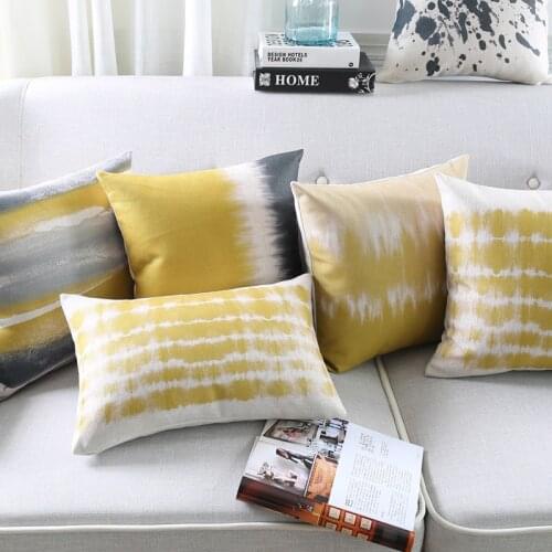 DUNXDECO Cushion Cover Linen Cotton Blend Pillow Case Modern Art Yellow Gray Stripe Geometric Sofa Decorative Housse de coussin