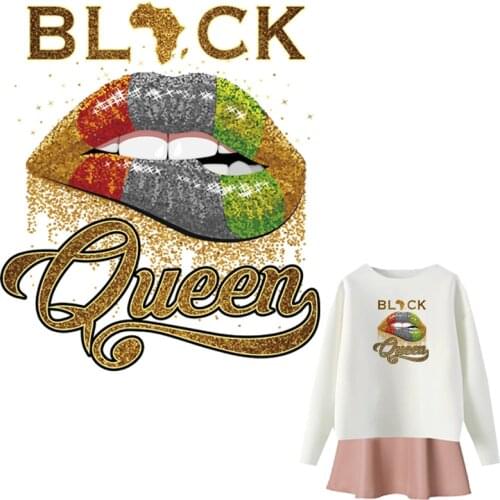 Black Queen Lips Iron-On Transfers For Clothing Diy Thermal Press A-Level Washable Vinyl Hoodies Tops Patch Iron On Clothes