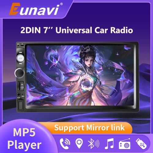 Eunavi 2 Din radio MP5 Multimedia Player Apple Carplay 7" HD Touch Screen Bluetooth Handsfree USB Head Unit Mirror Link USB TF