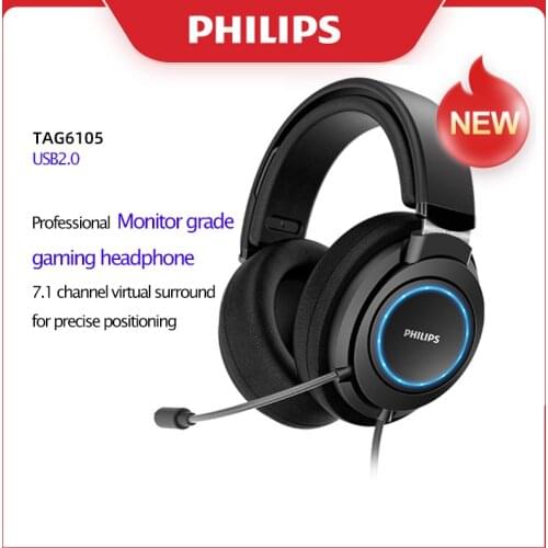 PHILIPS Gaming Wired HIFI Headphone TAG6105 Computer USB2.0 With Mic Multimedia Flagship For PC Shp9500 Upgrade Game Version