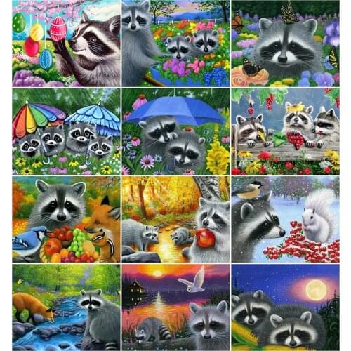 AZQSD Painting By Number Canvas Kits Raccoon HandPainted DIY Gift Coloring By Numbers Animal 40x50cm Home Living Room Art Craft