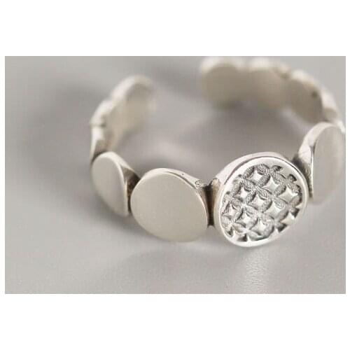 100% S925 Sterling Silver Lover Ring Women INS VINTAGE Round Coin Adjustable Rings Jewelry Bijoux lady Girl Xmas Gift