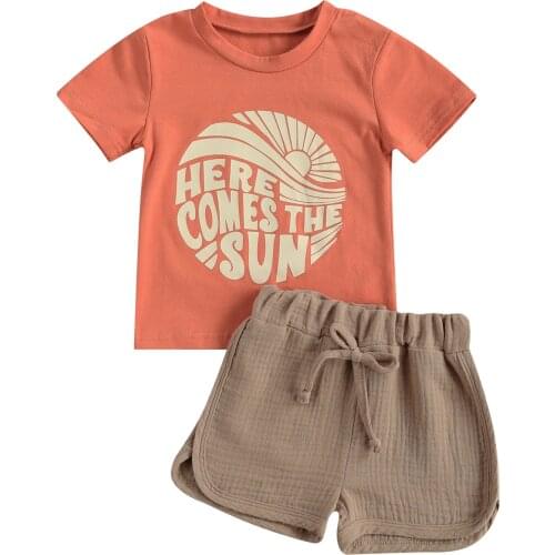 Lioraitiin 0-4Years Toddler Baby Boy Girl Pattern Printing Two-pieces Set Infant Short Sleeve Tops + High Waist Short Pants Set
