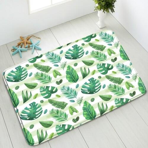 Tropical Plant Floor Mats Green Leaves Flowers Shower Room Non-Slip Bedroom Kitchen Door Mat Corridors Water Absorption Carpet