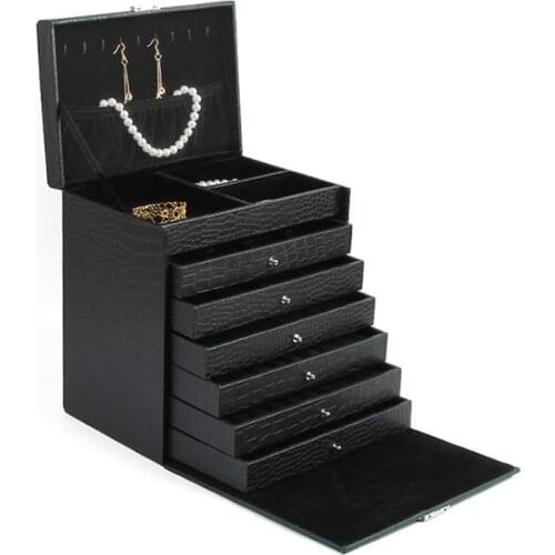 Leather Jewelry Box Three-layer Storage Box For Women Earring Ring Cosmetic Organizer Casket For Decorations