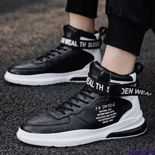 Spring White High Top Hip Hop Sneakers Men Shoes Street Leather Print Personality Casual Male Footwear Breathable