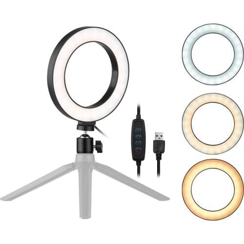 Mini Camera Lamp 6 Inch Desktop LED Selfie Ring Light 3200K-5500K 3 Light Modes10 Brightness Level YouTube Video Live Streaming