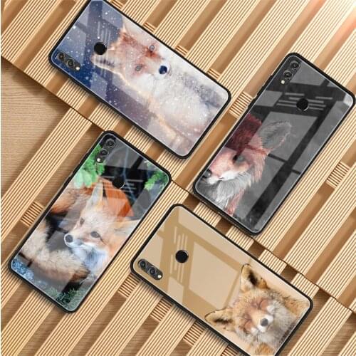 Fox red Tempered Glass Phone Case For Huawei P20 P30 P40 P40 Lite Pro Psmart Mate 20 30 Cover Shell